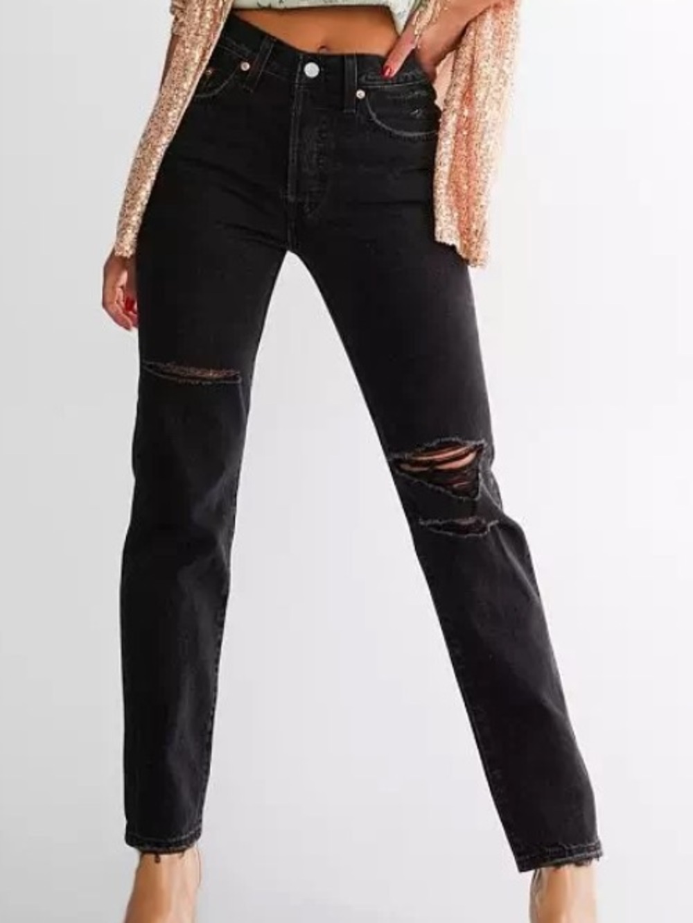 Levi's Black Distressed 501 Straight-Leg Jeans